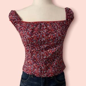 Vintage Cap Sleeve Floral Crop Top